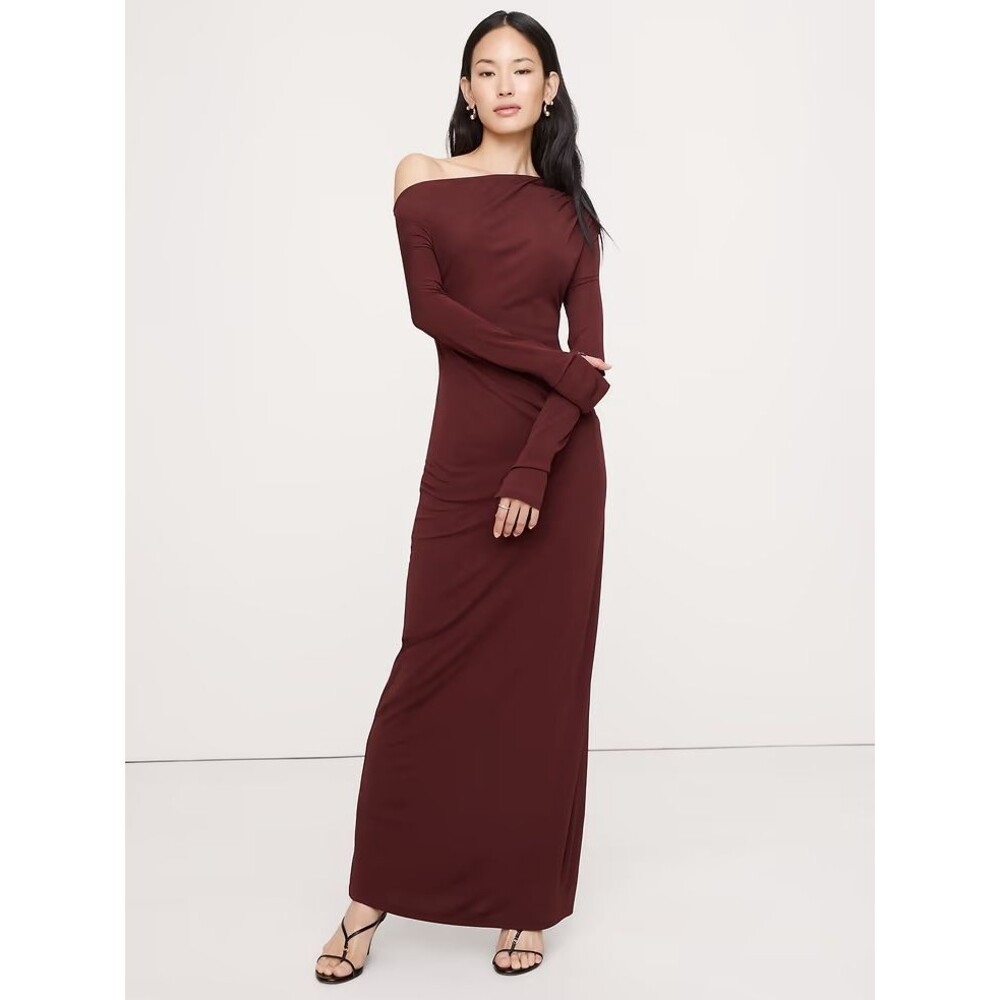 Banana Republic One-Shoulder Maxi Dress in Burgundy